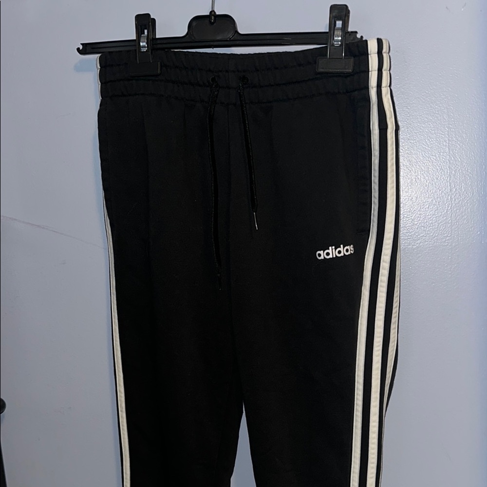 Adidas Black Track Pants with White Stripes